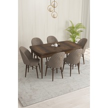 Rovena Olbia Barok Desen 80x132 Açılabilir Mutfak Masası Takımı 6 Adet Sandalye Cappuccino 1403