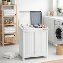 Mega Boy Havalandırmalı Çamaşır Sepeti - 100 Litre Oyuncak Kutusu - Tekerlekli - Çift Bölmeli 2x50 Lt - 49.5x36x6 Çok Renkli