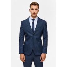 Süvari Lacivert Slim Desenli Mono Yaka 6 Drop Takım Elbise-38749 Lacivert