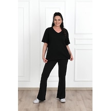 Kadın V Yaka Basic Büyük Beden T-shirt 1297-22 001