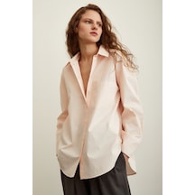 Never More Pamuk Dokulu Poplin Gömlek Pudra