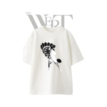 Thewert Tenis Vurusu Tasarım Baskılı Ünisex Beyaz Oversize T-shirt