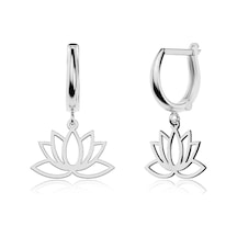 Sade Lotus Çiçeği Beyaz Gümüş Küpe
