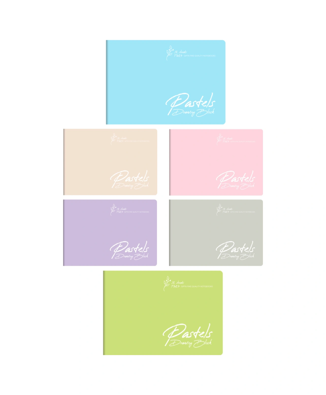 Pastels Tel Dikişli Pp Plastik Kapak 32 Yaprak Resim Defteri Seti 25x35 Cm 6'lı