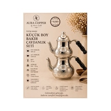 Bakır Çaydanlık Seti Küçük Boy Üzüm Desenli Gümüş Renk 0,8 Mm 500 Ml + 1200 Ml - Bakır Bileklik Hediyedir Trs-0074