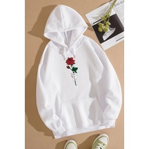 Rose Baskılı Sweatshirt Beyaz