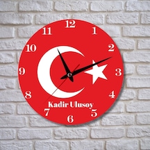 Bayrak Tasarımlı Kişiye Özel Temalı Cam Duvar Saati 293214 Kırmızı - Beyaz