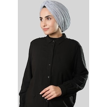 Hürrem Bone Gri Çapraz Büzgülü Piliseli Tesettür Bone Fukuro Kendinden Desenli 2316 15 Gri
