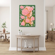 Pembe Karanfilli Kadın Portresi - Metal Tablo - Dec0355 91 X 125 Cm Çok Renkli