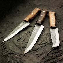 El Yapımı Dövme Çelik 3'lü Et, Kasap & Kurban Bıçağı Seti