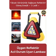Premium Güneş Enerjili Güçlü Işık 3 Ledli Solar Üçgen Refluj Reflektör Acil Durum Uyarı Lambası