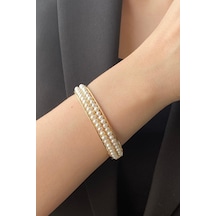 Kadın Çift Sıralı Doğal İncili Kelepçe Bilezik 64 / Sarı Sarı Sarı Altın