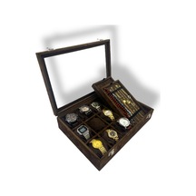 Richbox 9'lu Saat Bileklik veya Tesbih Takı Kutusu Süet Kahve