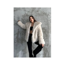 Asm Fashion Kadın Şal Yaka Kürk Mont Krem