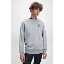 Pi Green Logo Baskılı Gri Melanj Erkek Örme Sweatshirt Pi Green Logo Baskılı Gri Melanj Erkek Örme Sweatshirt