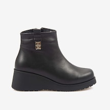 Kemal Tanca Hakiki Deri Kadın Dolgu Topuk Bot 601377 Siyah