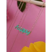 Keskin Gümüş Gümüş Mineli Happy Neon Yeşil Mutlu Trend Kadın Kolye