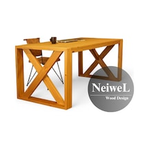 Neiwel Diaz Doğal Ahşap Çalışma Ve Ofis Masası-100cm-220cm Açık Ceviz