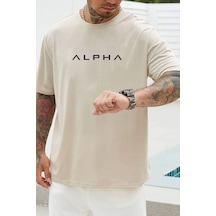 Flood Of Style Unisex Alpha Baskılı T-shirt Bej