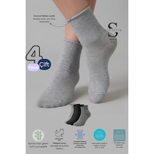 Socketta 4'lü Karışık Renkli Kadın Bambu Dikişsiz Lastiksiz Esnek Kısa Konç Çorap - Premium Siyah-gri Melanj-koyu Gri Melanj-antrasit Melanj