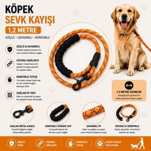 Köpek Sevk Kayışı 1,2 Metre Kalın Örgü İp Sünger Saplı Reflektörlü - Turuncu
