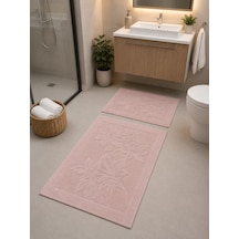 Kabartma Çiçek Desenli 2 Li Banyo Paspas Seti Yumuşak Dokulu Modern Banyo Halısı Pembe