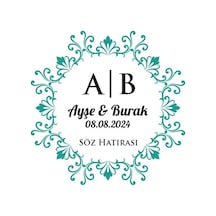 Kare Çerçeveli İç Yuvarlak Mühür Kına Nişan Düğün 3x3 Cm Özel Etiket / 50 Adet Sticker Beyaz