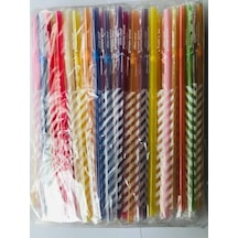 Körüklü Jelatinli Karışık Renkli Pipet 100 Adet Çok Renkli