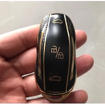 Tesla Uyumlu Model Y Tipi Anahtar Koruma Kılıfı Gold - Siyah