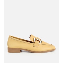 Hotiç Kadın Deri Sarı Toka Detaylı Klasik Loafer