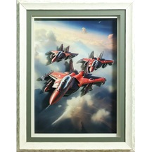 E38 El İşçiliği F16 Uçaklar Kağıt Rölyef Tablo 66x86 Cm - 6346