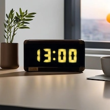 Dijital Led Duvar Ve Masa Saati Ve Derece - Sarı Kasa Ölçüleri: 7x17 Cm
