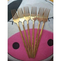 Büro Ev Ofis Mutfağı İçin 6adet 22cm Golden Çelik Titanyum Kaplı Yemek Çatalı Seti Diğer