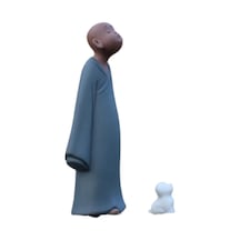 Suntek Küçük Köpek Heykeli Ile Rahip Heykelciği Sevimli 8,5 Cm X 5,5 Cm X 20,2 Cm