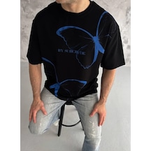 Modi Unisex Bisiklet Yaka Baskılı Oversize T-shirt - Siyah - Mymg180610