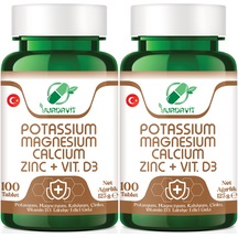 Yurdavit Potasyum Magnezyum Kalsiyum Çinko D3 Vitamini 2 x 100 Tablet