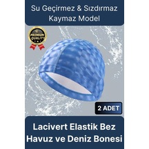 Premium Su Geçirmez Sızdırmaz Kaymaz Kaliteli Yüzücü Şapka Elastik Bez 2'li Deniz Havuz Yüzme Bonesi Çok Renkli