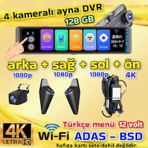 4 Kameralı Dvr Ayna Monitör 128 Gb 12 Volt Adas-bsd