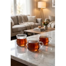 3'lü Borosilikat Cam Kupa Seti 160 Ml Şeffaf İnce Cam Kahve Fincanı Çay, Türk Kahvesi, Espresso, Bitki Çayı Ve Sunum Bardağı Şeffaf Şeffaf