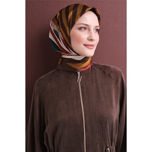 Armine Tivil Saf İpek Eşarp 9615 05 Kahverengi Geometrik Desen