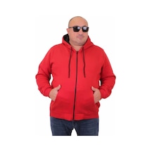 Starbattal Büyük Beden Unisex Kapüşonlu 3Ip Sweat 11701 Kırmızı-Kırmızı