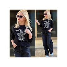 Uğur Bebe Bayram Özel Taşlı Yıldız Aplikeli Siyah Sweatshirt & Geniş Paça Kot Özel Gün Takımı Siyah Antrasit Siyah Antrasit
