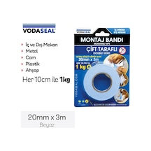 Vodaseal Çift Taraflı Köpük Montaj Bandı Beyaz 20 MM 3m