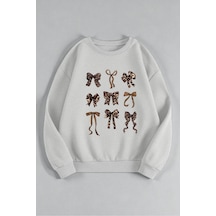 Uyguntarz Unisex Leopar Desenli Tasarım Baskılı Bisiklet Yaka Sweatshirt Gri