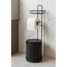 Buççin Online Mağaza 5 Litre Çöp Kovalı Metal Tuvalet Kağıtlık Siyah, Paslanmaz Özel Boyalı Şık Ve Fonksiyonel Metal Siya Çok Renkli