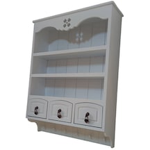Ahşap Boyanabilir Mdf Dekoratif 3 Raflı Ve 3 Çekmeceli Duvar Rafı