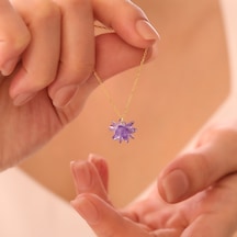 Vaoov 925 Ayar Gümüş Mor Kristal Taşlı Lotus Kolye Altın