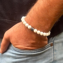 Sedef & Hematit Karma Doğal Taş Erkek Bileklik 8 Mm Çok Renkli