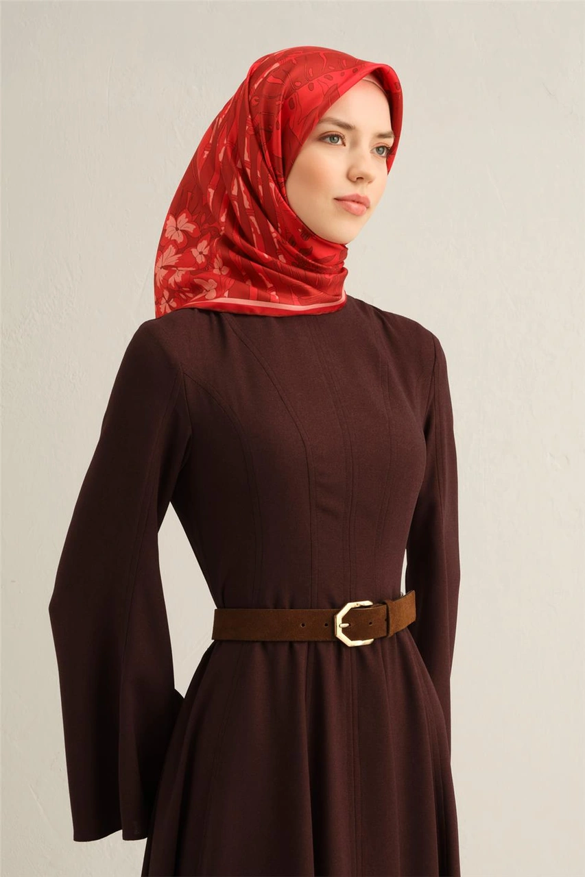 Armine Çiçek Desenli Saf İpek Sura Eşarp 9353d 34 Kırmızı