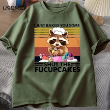 Flood Of Style Komik T Shirt Erkekler Sevimli Rakun Fırında Ben Sadece Size Fırında T-shirt Pamuk Yaz Kısa K Yeşil